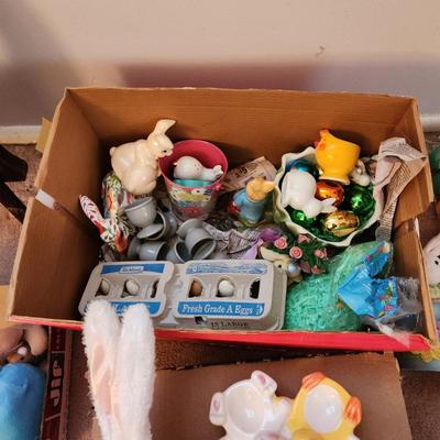 Easter Decor Lot Eggs, Rabbits, Plush