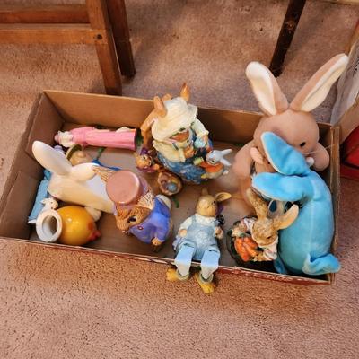 Easter Decor Lot Eggs, Rabbits, Plush