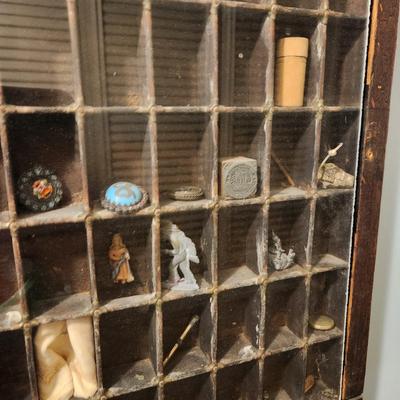 R. Hoe & Co. Wood Printer Type Drawer with Trinkets 32x17 3 hinged doors