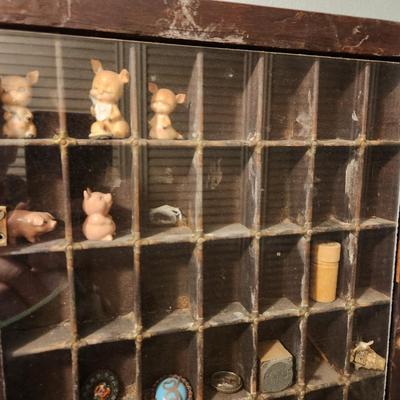 R. Hoe & Co. Wood Printer Type Drawer with Trinkets 32x17 3 hinged doors