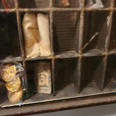 R. Hoe & Co. Wood Printer Type Drawer with Trinkets 32x17 3 hinged doors