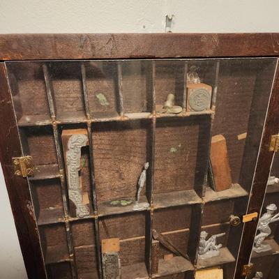 R. Hoe & Co. Wood Printer Type Drawer with Trinkets 32x17 3 hinged doors