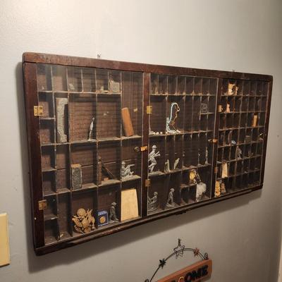 R. Hoe & Co. Wood Printer Type Drawer with Trinkets 32x17 3 hinged doors