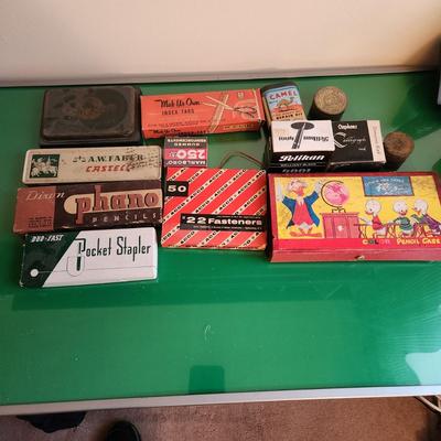 Large Collectible Lot Crayola, duo fast pocket stapler, Dixon Koh-I-Noor A.W. Faber pencils, Mini Pepsi Coke Bottles & More