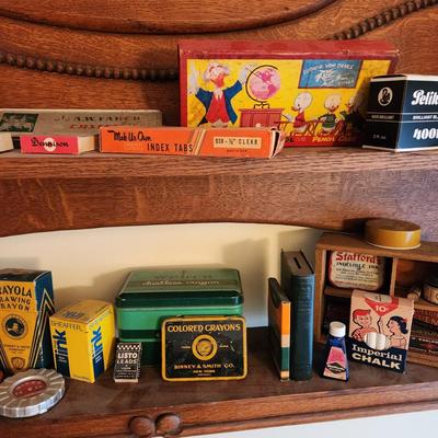Large Collectible Lot Crayola, duo fast pocket stapler, Dixon Koh-I-Noor A.W. Faber pencils, Mini Pepsi Coke Bottles & More