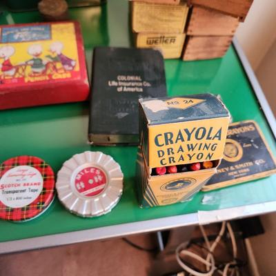 Large Collectible Lot Crayola, duo fast pocket stapler, Dixon Koh-I-Noor A.W. Faber pencils, Mini Pepsi Coke Bottles & More