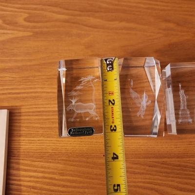3 Laser Cut Etched Acrylic Paper weights , Yellowstone, New York City Twin Towers, Angle