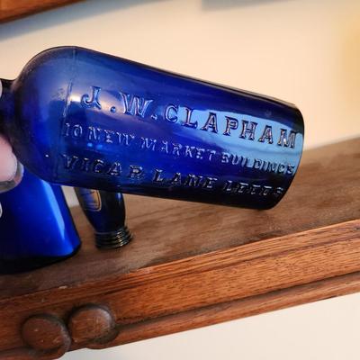 Large Collection of Cobalt Blue Apothecary Bottles Poison, J W Clapham Evening in Paris (1 of 2)