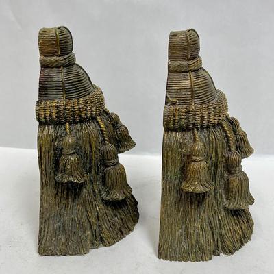 1980's Bronze Colored Resin Tassel Bookends