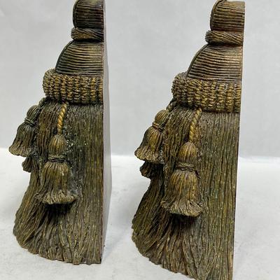 1980's Bronze Colored Resin Tassel Bookends