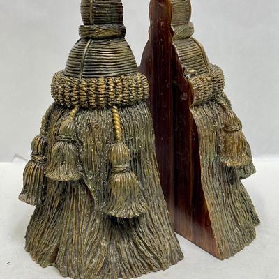 1980's Bronze Colored Resin Tassel Bookends