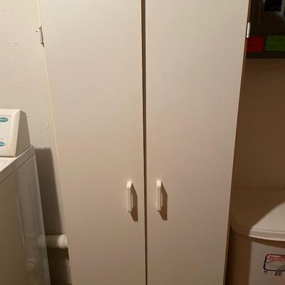 White cabinet full of cleaners