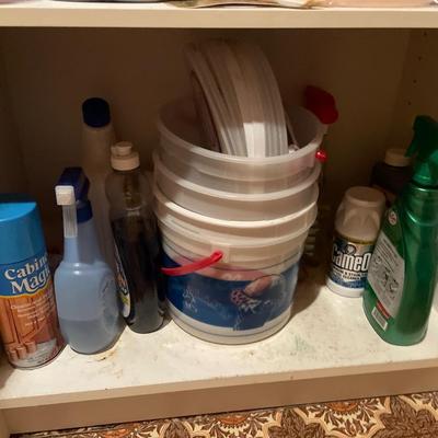 White cabinet full of cleaners