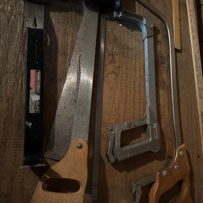 Hand Saws pry bar and yard stick