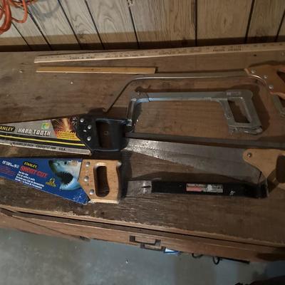 Hand Saws pry bar and yard stick