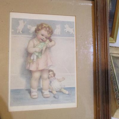 Vintage Framed Art Prints French Picture Artist Cherry Jeffe Huldah "The Love Letter" "In Disgrace" "Girl In The...