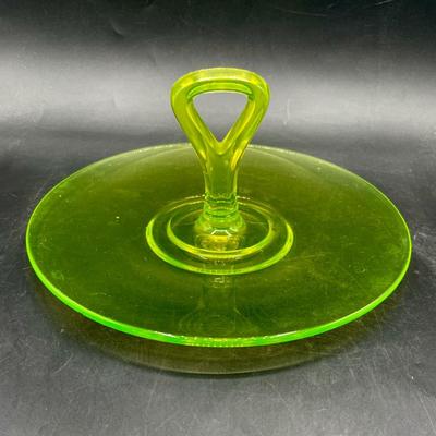 Vintage - Vaseline Glass - Yellow - Tray w/ Handle