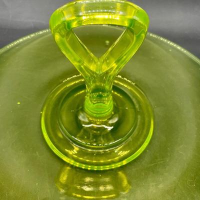 Vintage - Vaseline Glass - Yellow - Tray w/ Handle