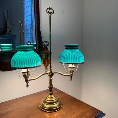 368 Antique Brass Double Light Student Lamp