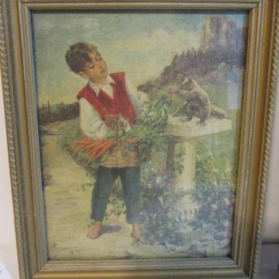 Signed Mouse In A Nest & Framed Jane Freeman Print Boy Feeding Squirrel