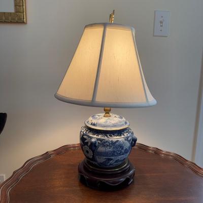 369 Vintage Blue and White Canton Porcelain Lamp