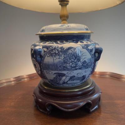 369 Vintage Blue and White Canton Porcelain Lamp