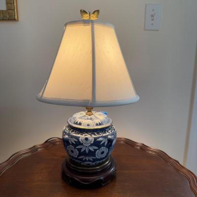 369 Vintage Blue and White Canton Porcelain Lamp