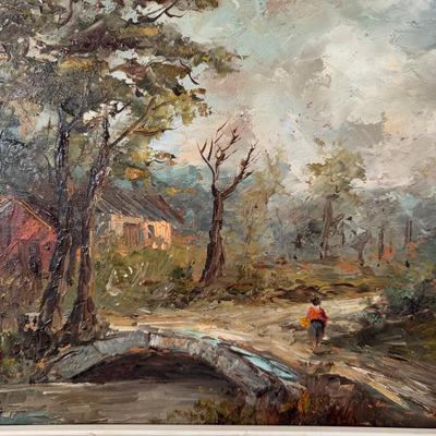 370 Original Antique Oil Painting of Country Landscape