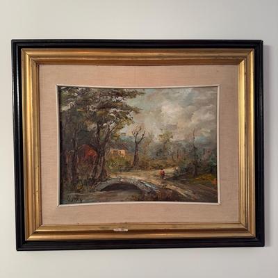 370 Original Antique Oil Painting of Country Landscape