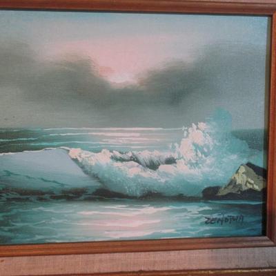 18" x 16 1/2" Framed & Signed Crashing Wave Painting