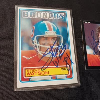 2 STEVE WATSON, DENVER BRONCOS AUTOGRAPHED CARDS