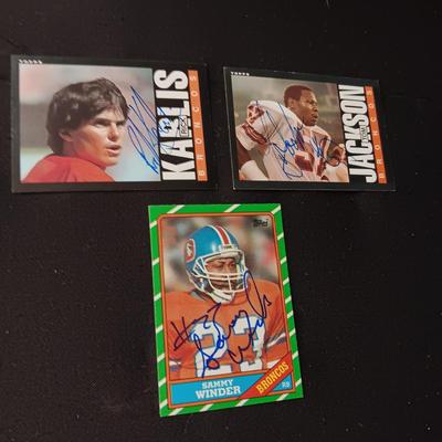 DENVER BRONCOS TOM JACKSON, RICK KARLIS & TOM JACKSON AUTOGRAPHED CARDS