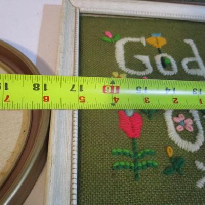 Vintage Oval Framed Crewel Embroidery Hummel Cross Stitched Framed Herbs & Dinner Call