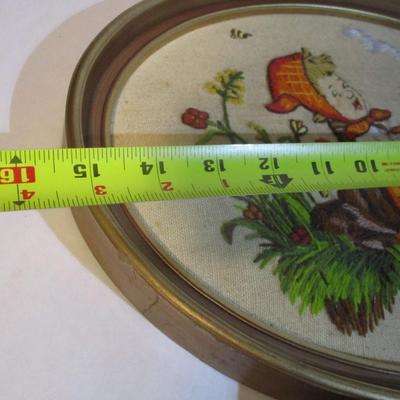 Vintage Oval Framed Crewel Embroidery Hummel Cross Stitched Framed Herbs & Dinner Call