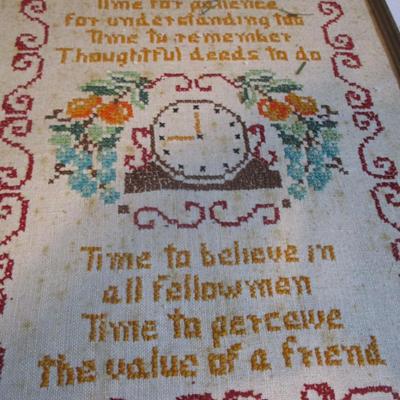Vintage Oval Framed Crewel Embroidery Hummel Cross Stitched Framed Herbs & Dinner Call