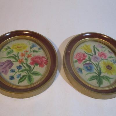 Approx 12" x 9 3/4" Vintage Framed Floral Needlepoint Pictures