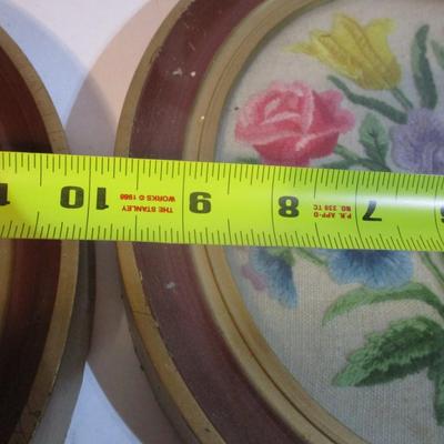 Approx 12" x 9 3/4" Vintage Framed Floral Needlepoint Pictures