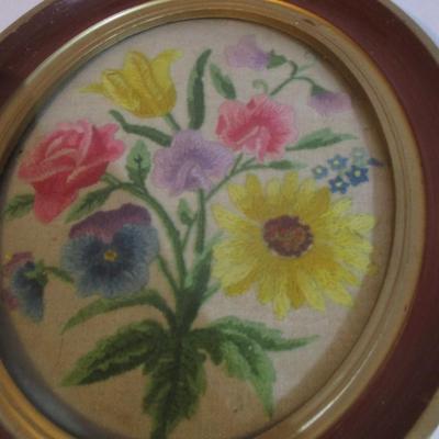 Approx 12" x 9 3/4" Vintage Framed Floral Needlepoint Pictures
