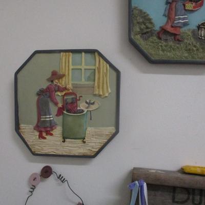 Laundry Washroom Decor Dubl Handi Washboard Raised Stone Resin Wall Tiles Enamel Hanging Soap Dish & Cup
