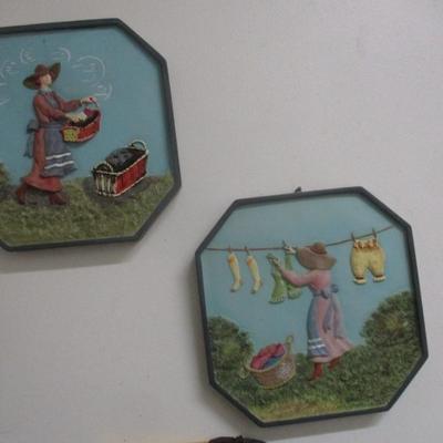 Laundry Washroom Decor Dubl Handi Washboard Raised Stone Resin Wall Tiles Enamel Hanging Soap Dish & Cup