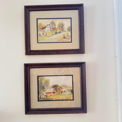 378 Pair of Original Watercolor Country Scenes by J Y