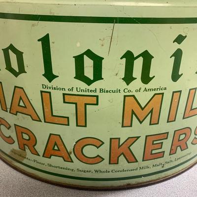 Large Colonial Biscuit Co Malt Milk Crackers Tin