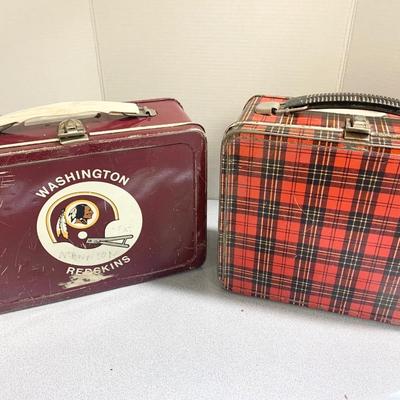 TWO Vintage Metal Lunchboxes Redskins & Plaid