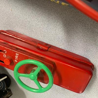 THREE Vintage Battery Operated Toys Atomic Sub Fire Chief Ding Dong Express