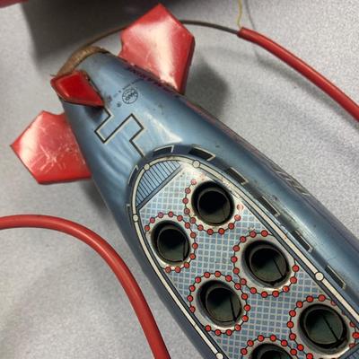THREE Vintage Battery Operated Toys Atomic Sub Fire Chief Ding Dong Express