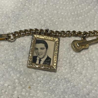 Vintage Scarce 1956 Elvis Presley Charm Bracelet Photo Frame, Guitar, Heart & Hound Dog 7" Long Preowned from an Estate. FREE...