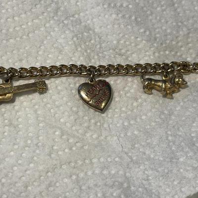 Vintage Scarce 1956 Elvis Presley Charm Bracelet Photo Frame, Guitar, Heart & Hound Dog 7" Long Preowned from an Estate. FREE...