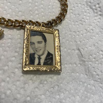 Vintage Scarce 1956 Elvis Presley Charm Bracelet Photo Frame, Guitar, Heart & Hound Dog 7" Long Preowned from an Estate. FREE...
