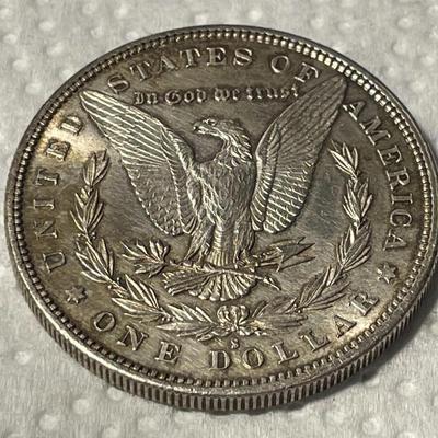 1879-S AU CONDITION/BRUSHED MORGAN SILVER DOLLAR AS PICTURED. FREE DOMESTIC SHIPPING.