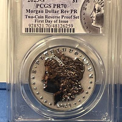 PCGS Certified 2023-S Morgan & Peace Reverse Silver 2-Coin Proof Set PR-70 First Day of Issue Superb Pair of Coins. FREE DOMESTIC...